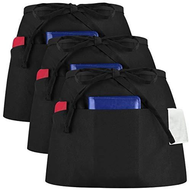 Syntus 3 Pack 3 Pockets Waterdrop Resistant Waitress Waist Apron,11.5-inch Black