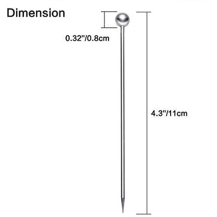50 Pieces Stainless Steel Cocktail Picks Metal Martini Picks 4.3 inch