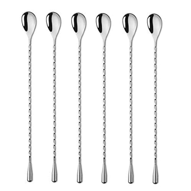6 Pcs 12 Inch Bar Mixing Spoon Cocktail Spoon Stainless Steel Bar Long Spoon With Spiral Pattern