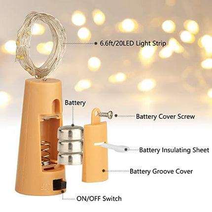 Taiker Wine Bottle Lights with Cork, 30 Pack 20 LED Battery Operated LED Fairy Mini String Lights for DIY, Party, Decor, Christmas, Halloween,Wedding (Warm White)
