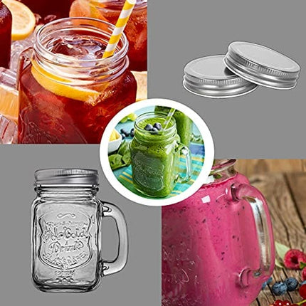 Mason Jar Cups, Mason Jars With Handle And Lids, Mason Jar Drinking Glasses, Glass Mason Jar Mugs 16 oz –12 Pack