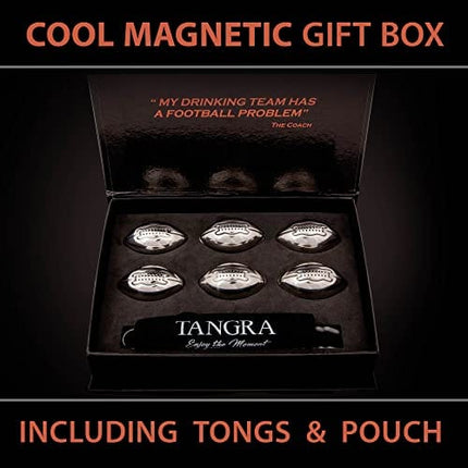 Whisky Stones Stainless Steel Footballs Set of 6 in a Luxury Box. Reusable Chilling Rocks Stone Ice Cubes Beer, Wine Chillers. Cool Birthday Gift Sets for Him Man Father's day Dad or Rugby Sports Fan.