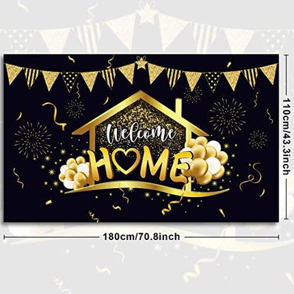 Welcome Home Party Decorations Supplies Homecoming Party Backdrop Welcome Back Home Banner Return Home Photography Background for Family Party Home Decoration Photo Booth Black Gold, 70.8 x 43.3 inch
