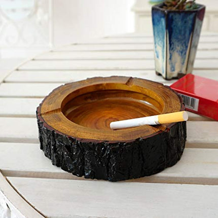 Teagas 5.5" Round Original Wooden Cigarette Ashtray Outdoors and Indoors Ash Tray