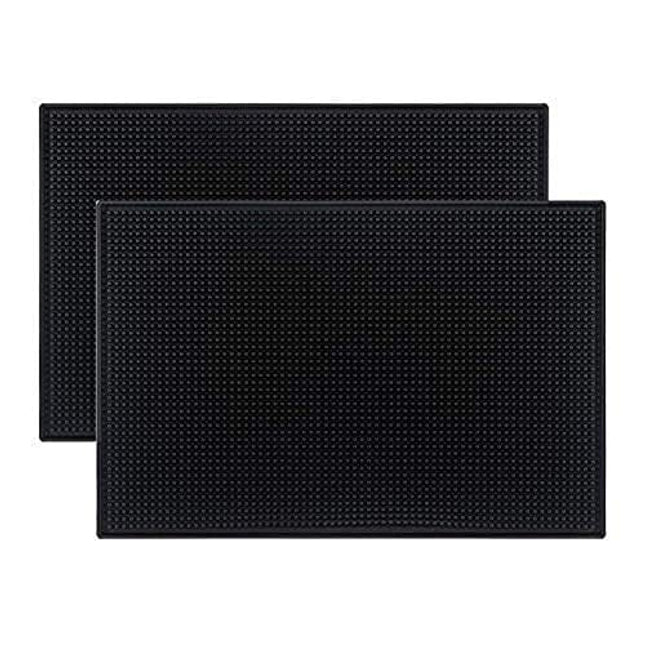 Tebery Black Mat 18" x 12" Rubber Bar Service Spill Mat ( 2 Pack )