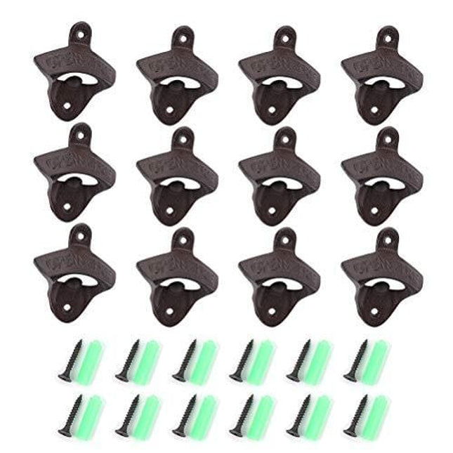 Tebery 12 Pack Cast Iron Wall Mounted Bottle Opener with Screws for Beer Cap Coke Bottle