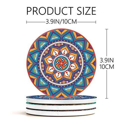 Teivio Absorbing Stone Mandala Coasters for Drinks Cork Base, with Holder, for Friends, Men, Women, Funny Birthday Housewarming, Apartment Kitchen Room Bar Decor, Suitable for Wooden Table, Set of 8