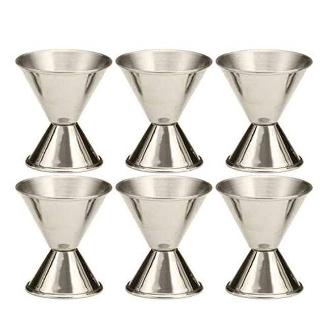Tezzorio (6 Pack) Double 1/2 & 1 Oz Bar Jigger, Stainless Steel Cocktail Jiggers Pony Shot Measuring Liquor/Bartender Supplies