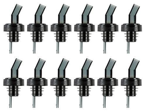 (Pack of 12) Screened Liquor Bottle Pourer, Black Spout Bottle Pourer with Collar, Screened Pour Spouts by Tezzorio