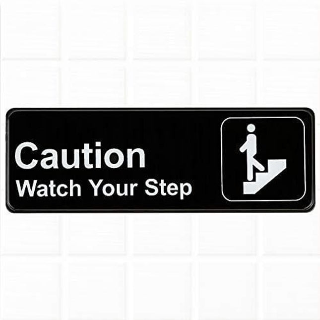 Caution Watch Your Step Sign - Black and White, 9" x 3", Safety/Caution Signs, Restaurant Compliance Signs by Tezzorio