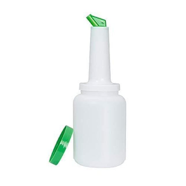 Store and Pour 2 Qt. Bottle with Green Pour Spout and Cap, 64 oz Flow-N-Stow Bar Fruit Juice & Liquor Storage Containers, Professional Bartender Supplies by Tezzorio