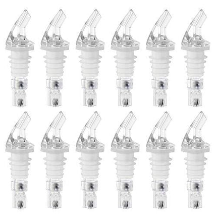 Tezzorio (Pack of 12) Measured Liquor Pourers, 1.25 oz, No Collar Clear Spout Bottle Pourer with Clear Tail