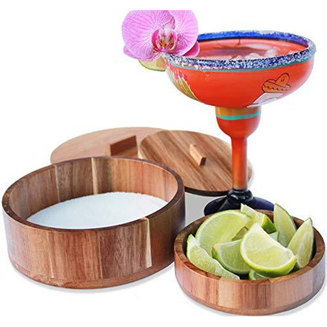 The Lunga Collection Margarita Salt Rimmer with Lid for LARGE Glasses - Cocktail Glass Rimmer With Garnish Bowl - Set for Cocktails
