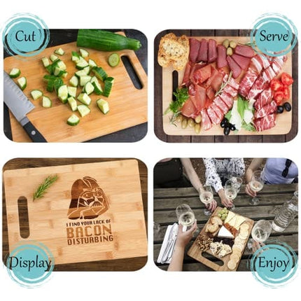 Darth Vader I Find Your Lack Of Bacon Disturbing Engraved Bamboo Wood Cutting Board with Handle Charcuterie Cheese Star Wars Gift 9.5 x 13"