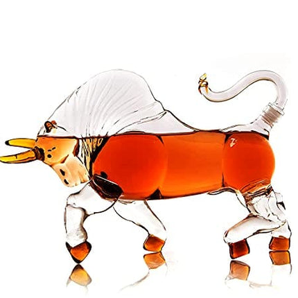 The Wine Savant Charging Bull Heads Forward Animal Liquor Decanter Made For Bourbon, Whiskey, Scotch, Rum, or Tequila, Zodiac Shape
