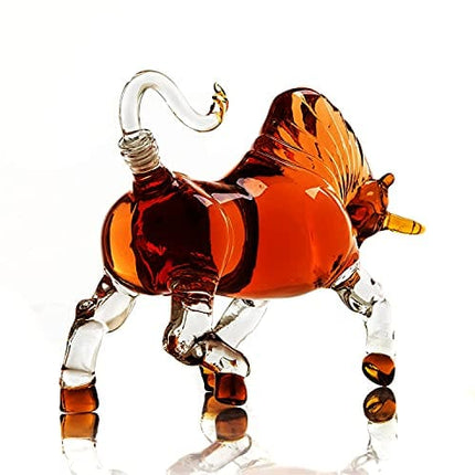 The Wine Savant Charging Bull Heads Forward Animal Liquor Decanter Made For Bourbon, Whiskey, Scotch, Rum, or Tequila, Zodiac Shape
