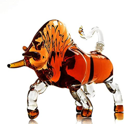 The Wine Savant Charging Bull Heads Forward Animal Liquor Decanter Made For Bourbon, Whiskey, Scotch, Rum, or Tequila, Zodiac Shape