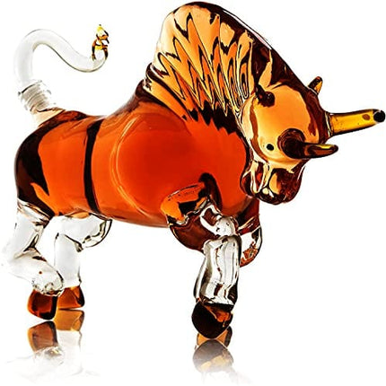 The Wine Savant Charging Bull Heads Forward Animal Liquor Decanter Made For Bourbon, Whiskey, Scotch, Rum, or Tequila, Zodiac Shape