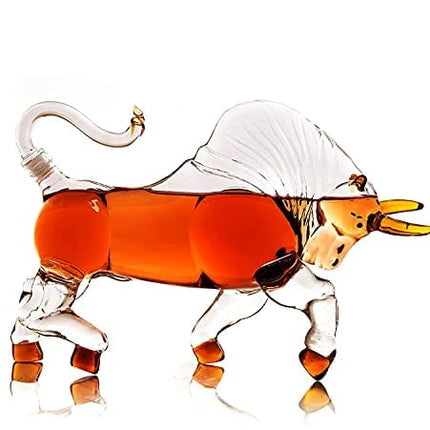 The Wine Savant Charging Bull Heads Forward Animal Liquor Decanter Made For Bourbon, Whiskey, Scotch, Rum, or Tequila, Zodiac Shape