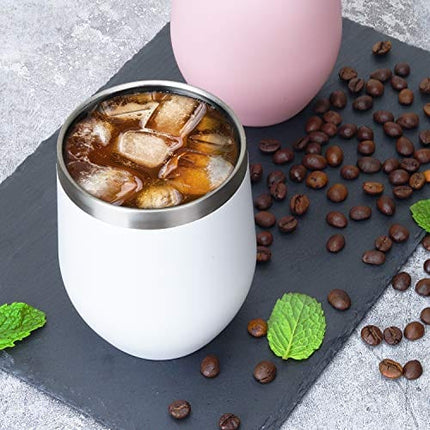 THLEITE 6 pack 12 oz Stainless Steel Stemless Wine Glass Tumbler, Double Wall Vacuum Insulated Wine Tumbler with Lids, Gift Pack for Coffee, Wine, Cocktails, Including 6 Straws & 6 Brushes
