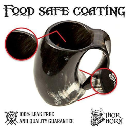 Thor Horn Drinking Horn Mug with Acrylic Base - Genuine Handcrafted Viking Horn Cup for Mead, Ale and Beer - Original Medieval Stein Mug with Burlap Sack