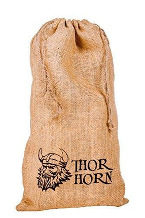 Thor Horn Large Viking Drinking Horn with Stand - Genuine Handcrafted Viking Horn Cup for Mead, Ale and Beer - Original Medieval 20 oz Mug and Burlap Gift Sack (Horn Stand)