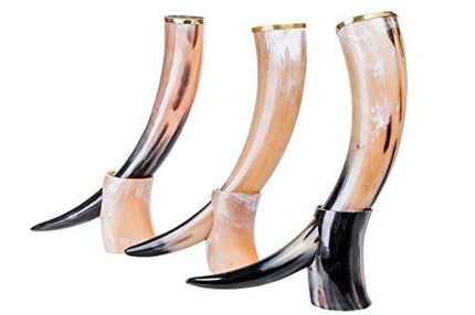 Thor Horn Large Viking Drinking Horn with Stand - Genuine Handcrafted Viking Horn Cup for Mead, Ale and Beer - Original Medieval 20 oz Mug and Burlap Gift Sack (Horn Stand)