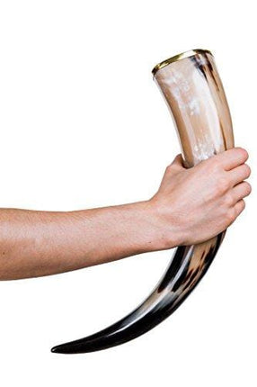 Thor Horn Large Viking Drinking Horn with Stand - Genuine Handcrafted Viking Horn Cup for Mead, Ale and Beer - Original Medieval 20 oz Mug and Burlap Gift Sack (Horn Stand)