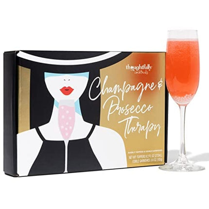 Thoughtfully Cocktails, Champagne and Prosecco Therapy Cocktail Mixer Gift Set, Includes 4 Flavored Champagne Toppers, 2 Cocktail Shimmers and Peach Edible Pearl Cocktail Garnish (Contains NO Alcohol)