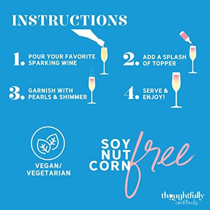 Thoughtfully Cocktails, Champagne and Prosecco Therapy Cocktail Mixer Gift Set, Includes 4 Flavored Champagne Toppers, 2 Cocktail Shimmers and Peach Edible Pearl Cocktail Garnish (Contains NO Alcohol)