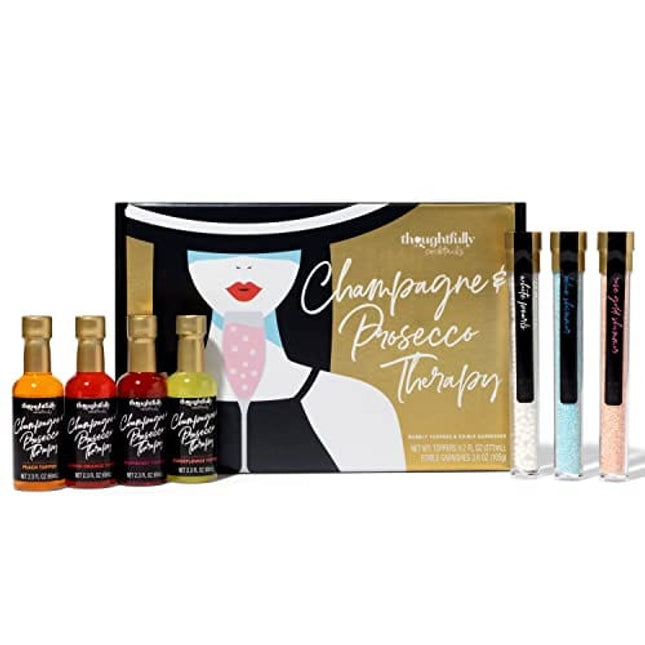 Thoughtfully Cocktails, Champagne and Prosecco Therapy Cocktail Mixer Gift Set, Includes 4 Flavored Champagne Toppers, 2 Cocktail Shimmers and Peach Edible Pearl Cocktail Garnish (Contains NO Alcohol)
