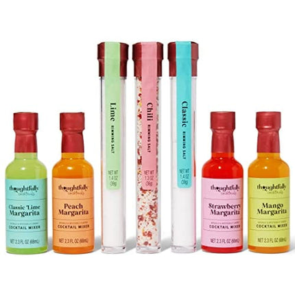 Thoughtfully Cocktails, Margarita Cocktail Therapy Gift Set, Pre-Measured Single Serve Mixers, Includes 4 Fruit Flavored Margarita Mixers and 3 Flavored Rimming Salts, Set of 7 (Contains NO Alcohol)