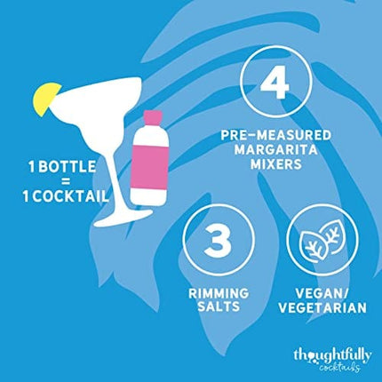 Thoughtfully Cocktails, Margarita Cocktail Therapy Gift Set, Pre-Measured Single Serve Mixers, Includes 4 Fruit Flavored Margarita Mixers and 3 Flavored Rimming Salts, Set of 7 (Contains NO Alcohol)