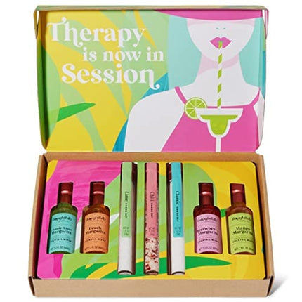 Thoughtfully Cocktails, Margarita Cocktail Therapy Gift Set, Pre-Measured Single Serve Mixers, Includes 4 Fruit Flavored Margarita Mixers and 3 Flavored Rimming Salts, Set of 7 (Contains NO Alcohol)