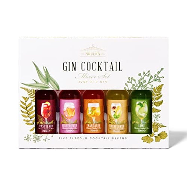 Thoughtfully Cocktails, Premium Gin Cocktail Mixers Gift Set, Pre-Measured Mixers Include Fruit Flavors Lime, Elder-Flower, Rose Flower, Mandarin and Raspberry, Set of 5 (Contains NO Alcohol)