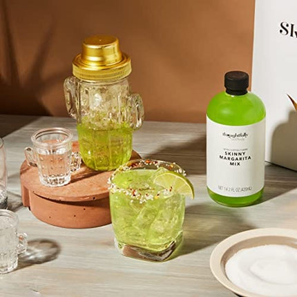 Thoughtfully Cocktails, Skinny Margarita Cocktail Gift Set, Includes Skinny Margarita Cocktail Mixer, Glass Cactus Cocktail Shaker, 2 Cactus Shot Glasses, and 2 Flavored Salts (Contains NO Alcohol)