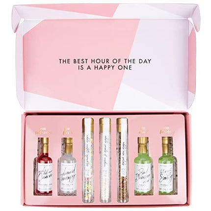 Thoughtfully Gifts, Cocktail Therapy Gift Set, Includes 4 Cocktail Mixers and Edible Pearl, Rose Petal and Confetti Garnishes (Contains NO Alcohol)