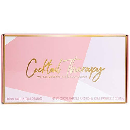 Thoughtfully Gifts, Cocktail Therapy Gift Set, Includes 4 Cocktail Mixers and Edible Pearl, Rose Petal and Confetti Garnishes (Contains NO Alcohol)