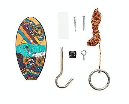 Hook and Ring Toss Short Board (Flowerchild Edition) - Indoor or Outdoor Family Fun Game for Kids and Adults