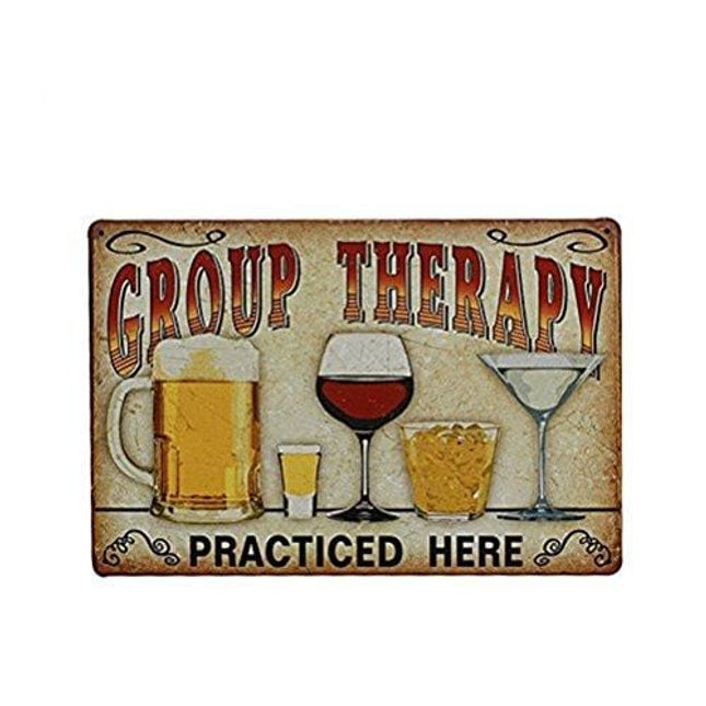 Tinksky Vintage Metal Tin Sign Wall Plaque Poster"Group Therapy Practiced Here" for Cafe Bar Pub Beer Club Wall Home Decor