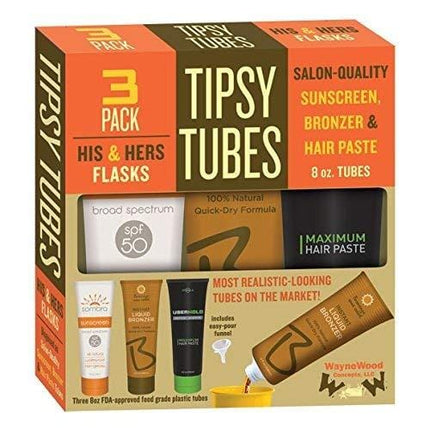 Tipsy Tubes Hidden Sunscreen Lotion Flask - Suntan Oil Flask-Sneak Smuggle Hide Booze and Alcohol - His and Her Flask for Concerts and Cruises - White Elephant Stocking Stuffer Gift