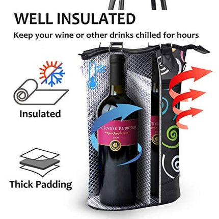 Tirrinia Insulated Wine Gift carrier Tote - Travel Padded 2 Bottle Wine/Champagne Cooler Bag with Handle and Adjustable Shoulder Strap, Great Wine Lover Gift, SPIRAL