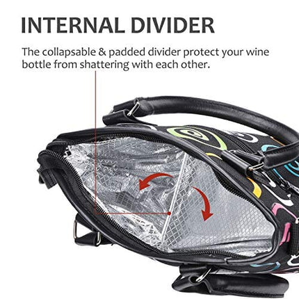 Tirrinia Insulated Wine Gift carrier Tote - Travel Padded 2 Bottle Wine/Champagne Cooler Bag with Handle and Adjustable Shoulder Strap, Great Wine Lover Gift, SPIRAL