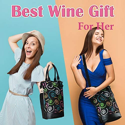 Tirrinia Insulated Wine Gift carrier Tote - Travel Padded 2 Bottle Wine/Champagne Cooler Bag with Handle and Adjustable Shoulder Strap, Great Wine Lover Gift, SPIRAL