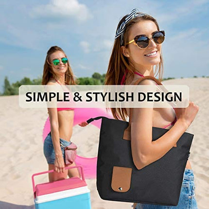 Tirrinia Wine Tote Bag with Hidden Dispenser, Insulated Large Wine Carrying Carrier Set with Wine Bladder, Perfect Wine Gift for Byob, Movie Theater, Concert, Sport Events, Pool & Beach, Black