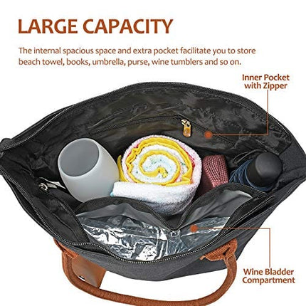 Tirrinia Wine Tote Bag with Hidden Dispenser, Insulated Large Wine Carrying Carrier Set with Wine Bladder, Perfect Wine Gift for Byob, Movie Theater, Concert, Sport Events, Pool & Beach, Black