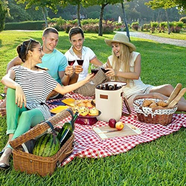 Tirrinia 4 Bottle Wine Carrier - Insulated Padded Portable Versatile Canvas Carrying Cooler Tote Bag for Travel, BYOB Restaurant, Wine Tasting, Party, Christmas Gift for Wine Lover, Beige