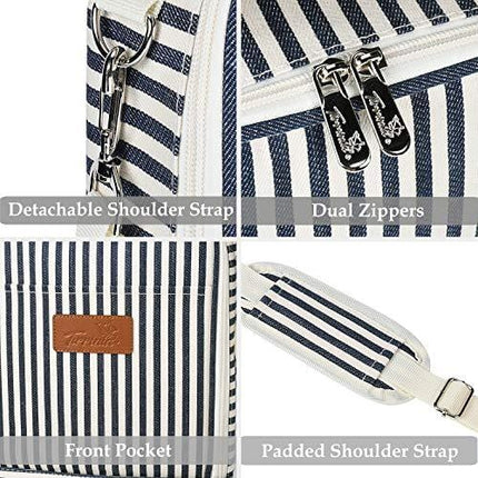 Tirrinia Insulated 2 Bottle Wine Tote Bag - Wine Tumbler Glass Cooler Carrier for BYOB Restaurants, Wine Tasting, Travel, Park, Beach, Great Wine Lover Gift, Blue Stripe