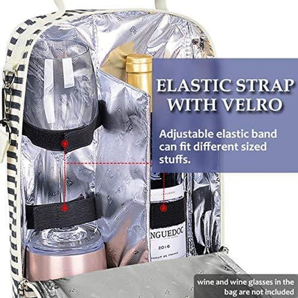Tirrinia Insulated 2 Bottle Wine Tote Bag - Wine Tumbler Glass Cooler Carrier for BYOB Restaurants, Wine Tasting, Travel, Park, Beach, Great Wine Lover Gift, Blue Stripe