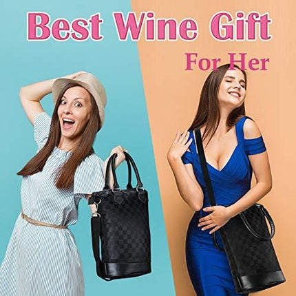 Tirrinia Insulated Wine Carrier Tote - Travel Padded 2 Bottle Wine/Champagne Cooler Bag with Handle and Adjustable Shoulder Strap + Free Corkscrew, Great Wine Lover Gift, Black